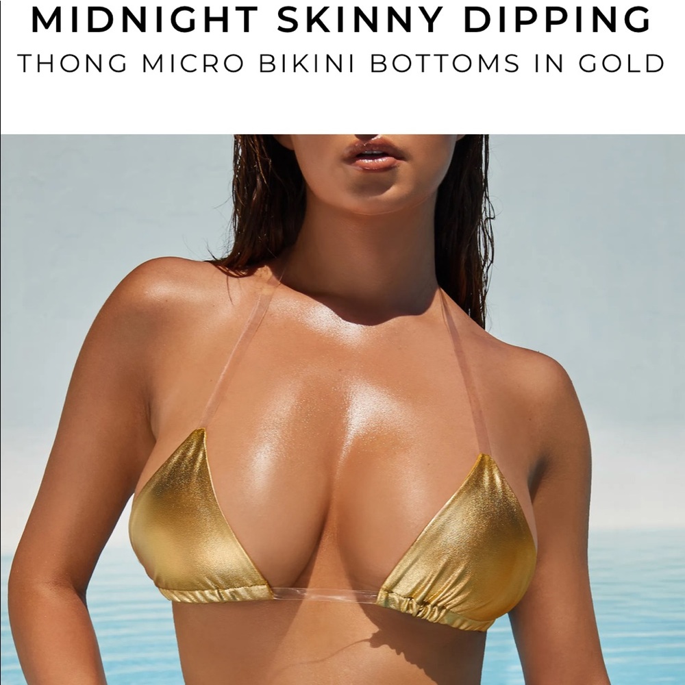NWT Oh Polly Skinny Dipping Micro Bikini Top GOLD